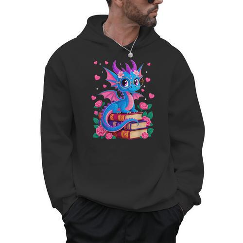 Fantasy Dragon Reading Books Bookworm Men Hoodie - Bookorys