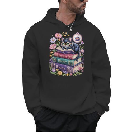 Fantasy Drama Tragedy Cute Cat Book Lover Readers Librarians Men Hoodie - Bookorys