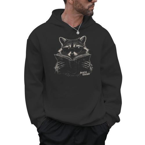 Feral But Literate Raccoon Reading Book Library Animal Meme Men Hoodie - Bookorys AU