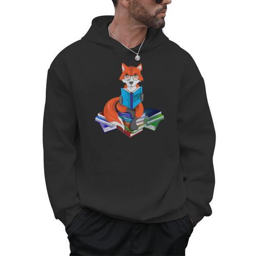 Fox Nerd Reading Books Bookworm Library Book Men Hoodie - Bookorys