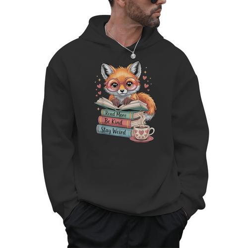 Fox Read More Books Stay Weird Cottagecore Reader Aesthetic Men Hoodie - Bookorys