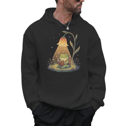 Frog Reading Book Cottagecore Frog Books Women Girls Men Hoodie - Bookorys