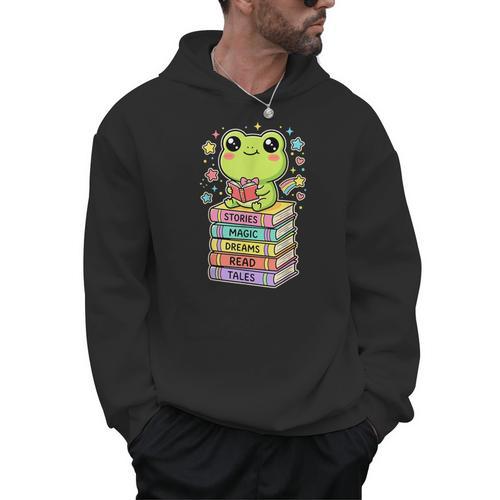 Frog Reading Books Bookworm Librarian Men Hoodie - Bookorys AU