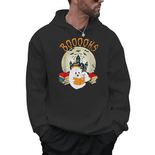 Ghost Book Reading Halloween Booooks Teacher Men Hoodie - Bookorys