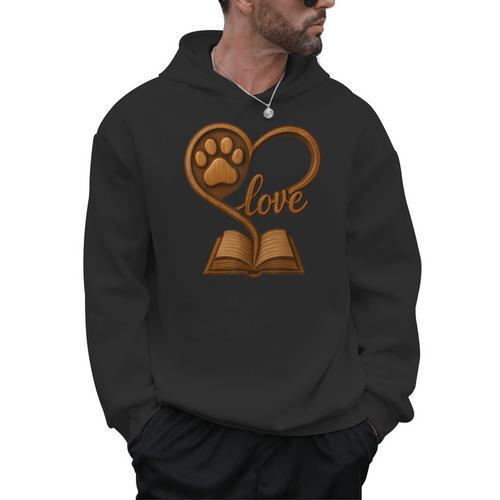 Girl Who Loves Dogs & Books Heart Dog Lover Reader Reeding Men Hoodie - Bookorys