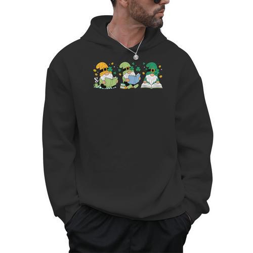 Gnomes Reading Books Teacher St Patricks Day Shamrock Irish Men Hoodie - Bookorys CA