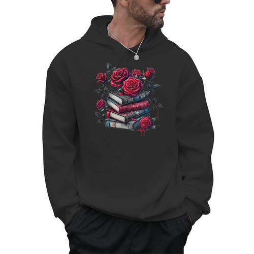 Gothic Books Roses Dark Academia Vintage Library Romance Men Hoodie - Bookorys