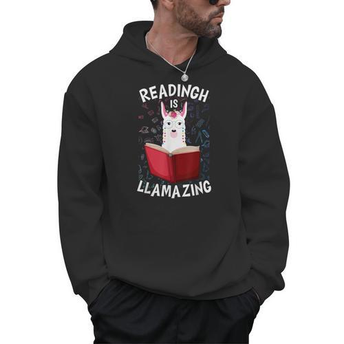 Graduation Cute Animal Llama Reading Book Nerds Bookworm Men Hoodie - Bookorys