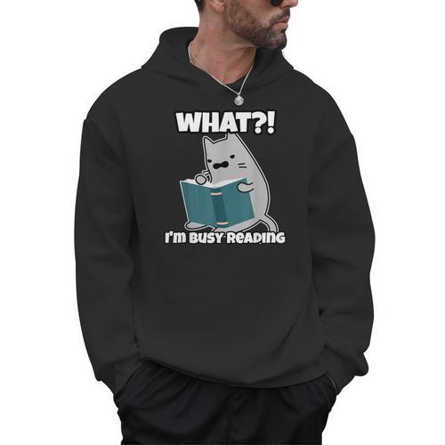 Grey Cat Reading Book Busy Doing Book Related Things Men Women Kids Men Hoodie - Bookorys AU