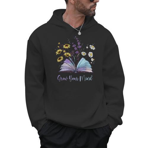 Grow Your Mind Wildflower Book Floral Motivation Men Hoodie - Bookorys