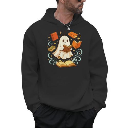 Halloween Cute Ghost Shirt Reading Books Ghost Men Hoodie - Bookorys