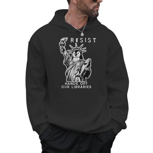 Hands Off Our Libraries Books Reading Penguin Resist Protest Men Hoodie - Bookorys