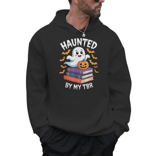 Haunted By My TBR Cute Ghost Reading Books Pumpkin Bookworms Men Hoodie - Bookorys