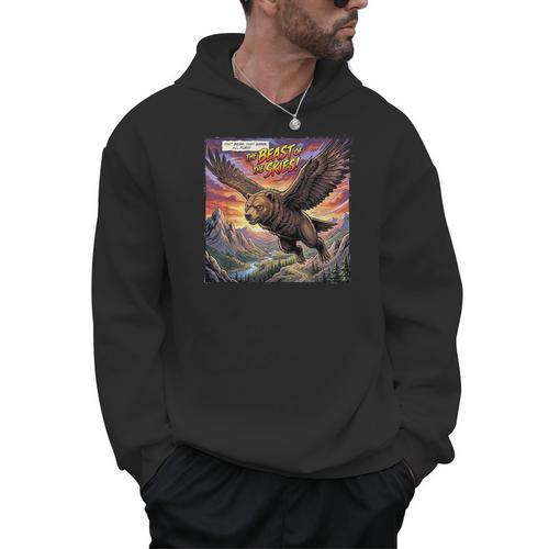 Hawk Bear Hybrid Comic Book Style Men Hoodie - Bookorys CA