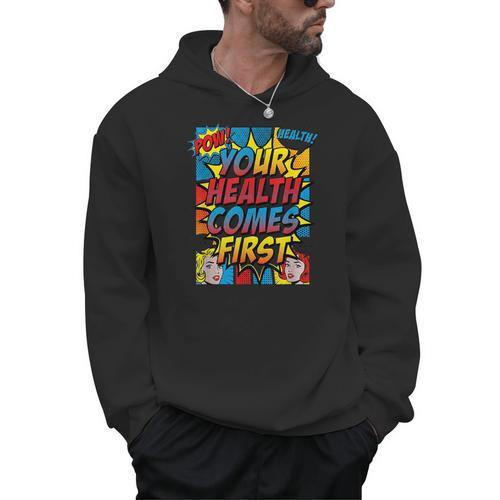 Your Health Comes First Pop Art Comic Book Halftone Retro Men Hoodie - Bookorys CA