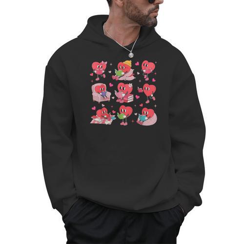Hearts Reading Book Lovers All Booked For Valentine Men Hoodie - Bookorys