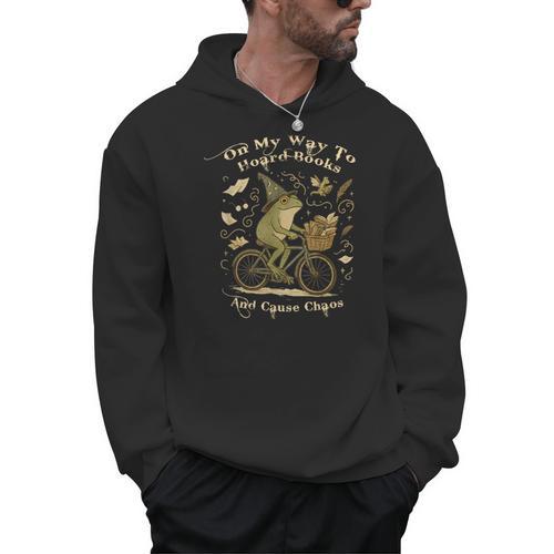 On My Way To Hoard Books And Cause Chaos Tom Foolery Frog Men Hoodie - Bookorys UK