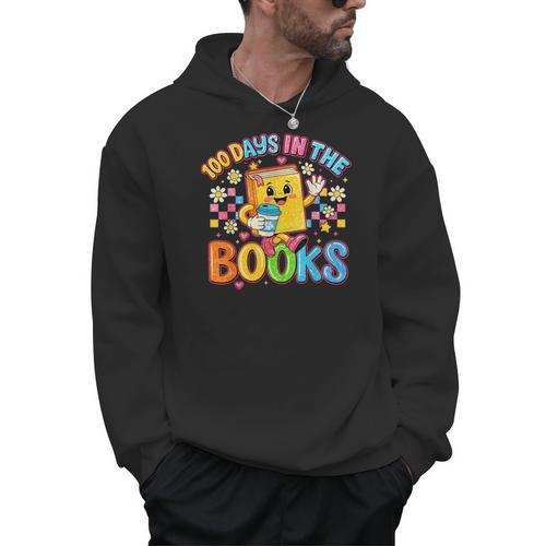 HUGvyn Preppy 100 Days In The Books Teacher Reading Coffee Men Hoodie - Bookorys CA