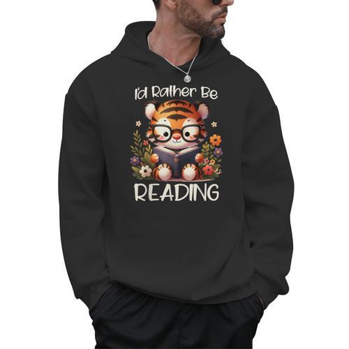 I'd Rather Be Reading Cute Tiger Book Lover Reader Bookworm Men Hoodie - Bookorys AU