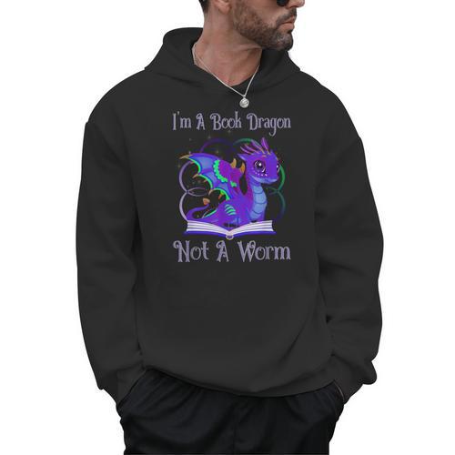 I'm a Book Dragon Not a Worm Dragons Reading Men Hoodie - Bookorys UK