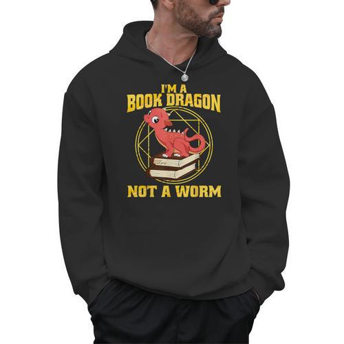 I'm A Book Dragon Not A Worm T Shirt Bookworm Reading Men Hoodie - Bookorys UK