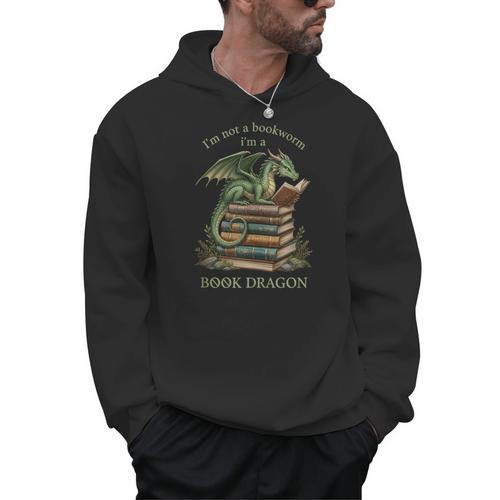I'm Not A Bookworm I'm A Book Dragon Literary Dragon Reader Men Hoodie - Bookorys UK
