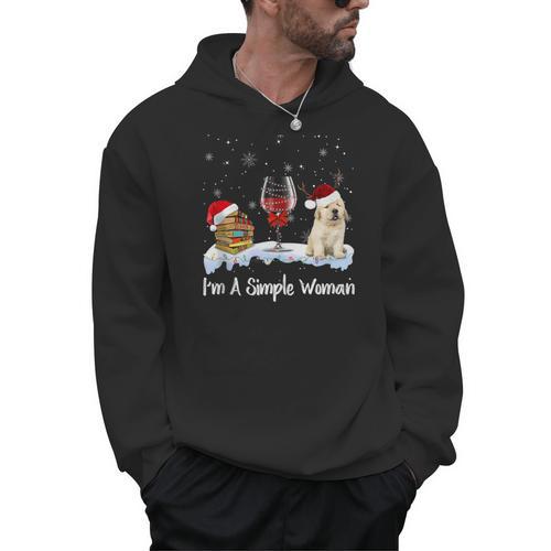 I'm Simple Woman Books Wine Golden Retriever Dog Lover Xmas Men Hoodie - Bookorys AU