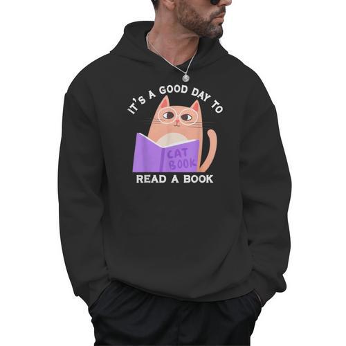 It's a Good Day To Read a Book Cat Kitty Reading Book Men Women Kids Men Hoodie - Bookorys AU