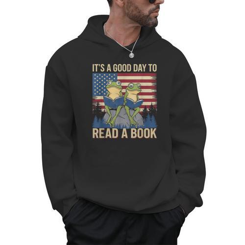 It's A Good Day To Read A Book Frog Vintage USA FLag Men Hoodie - Bookorys AU