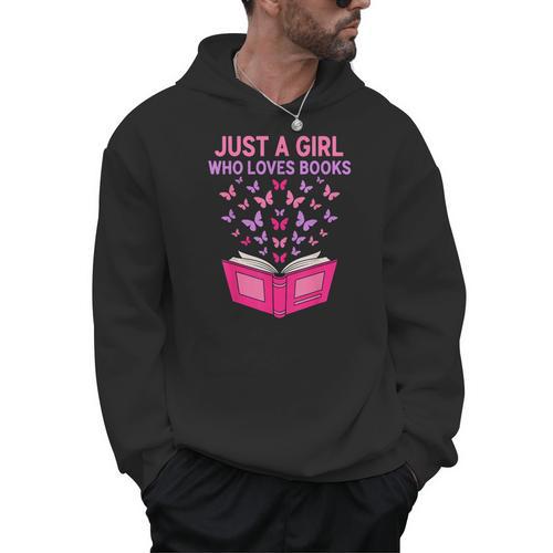 Just A Girl Who Loves Books Butterflies Reading Men Hoodie - Bookorys