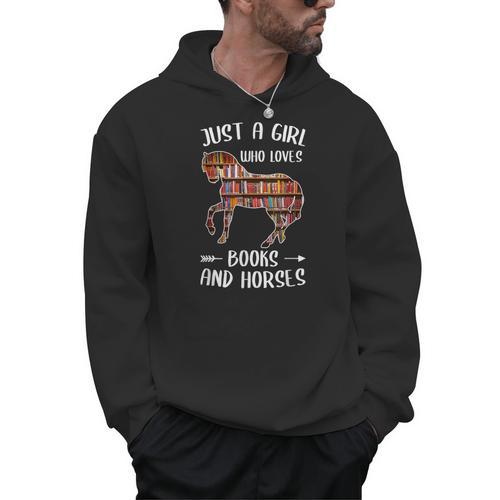 Just A Girl Who Loves Books And Horses Reading Men Hoodie - Bookorys