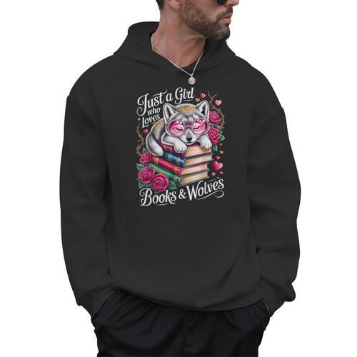 Just A Girl Who Loves Books And Wolves Cute Reading Nerd Men Hoodie - Bookorys