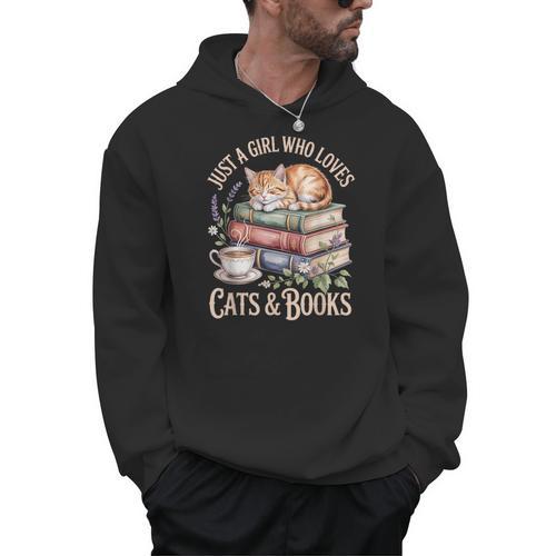 Just A Girl Who Loves Cats And Books Reading Librarian Men Hoodie - Bookorys