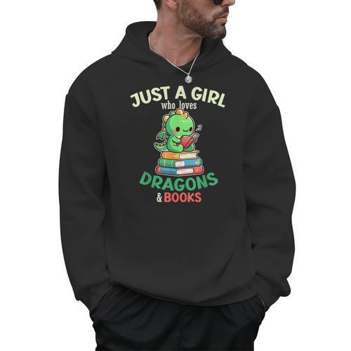 Just a Girl Who Loves Dragons & Books Book Lover Kids Nerd Men Hoodie - Bookorys AU