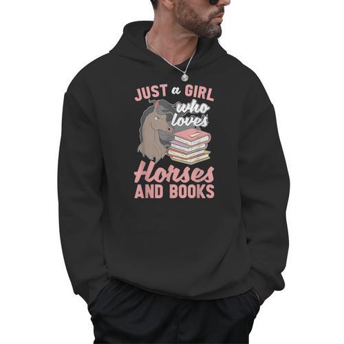 Just A Girl Who Loves Horses And Books Reading Animal Horse Men Hoodie - Bookorys