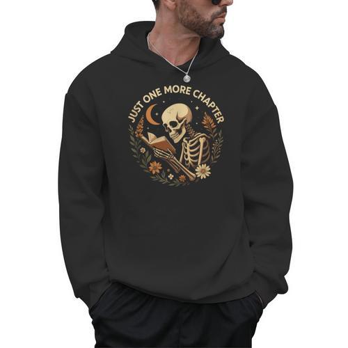 Just One More Chapter Book Lover Bookish Reading Skeleton Men Hoodie - Bookorys