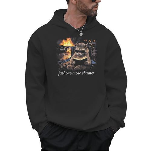Just One More Chapter Bookish Raccoon Reading Book Reader Men Hoodie - Bookorys UK