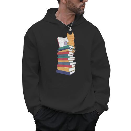 Kawaii Cat Books Tea Coffee Men Hoodie - Bookorys AU