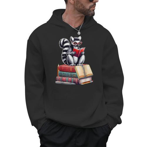 Lemur Reading Books Matching Bookworm Readers Librarian Men Hoodie - Bookorys