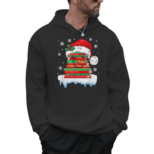 Librarian Book Santa Hat Reader Snow Pajamas Christmas Men Hoodie - Bookorys CA