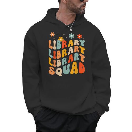 Library Squad Team Librarian Teacher Book Lover Retro Groovy Men Hoodie - Bookorys CA