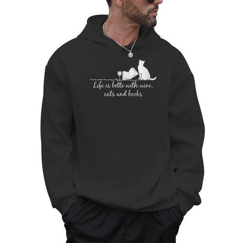 Life Is Better With Books Cats And Wine- Shirt And Outfits Men Hoodie - Bookorys DE