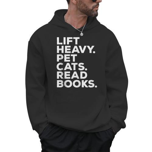 Lift Heavy Pet Cats Read Books Gym Workout Weight Lifter Men Hoodie - Bookorys AU
