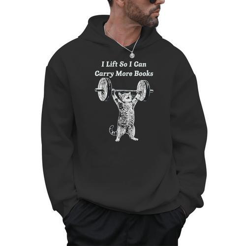 I Lift So I Can Carry More Books Cat Humor Men Hoodie - Bookorys AU
