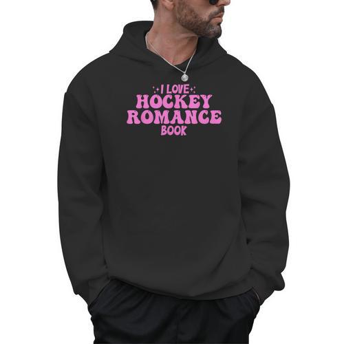 I Love Hockey Romance Book Hockey Lover Bookish Quote Men Hoodie - Bookorys