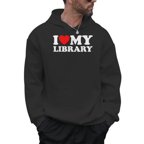 I Love My Library Heart For Book Lovers Readers Librarian Men Hoodie - Bookorys