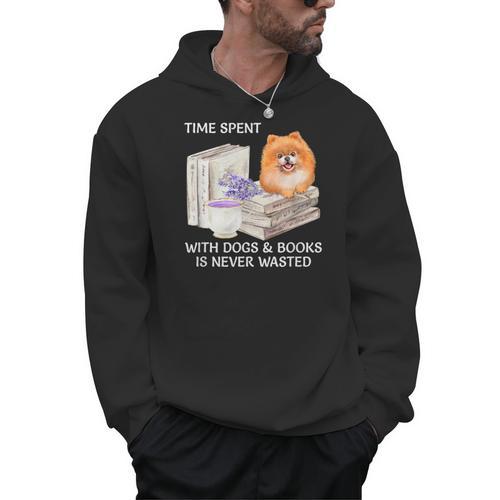Love Reading Books And Pomeranian Dog Watercolor Art Men Hoodie - Bookorys DE