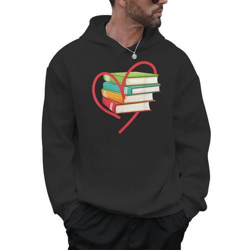 I Love Reading Heart Love Books TShirt Library Bookworm Men Hoodie - Bookorys