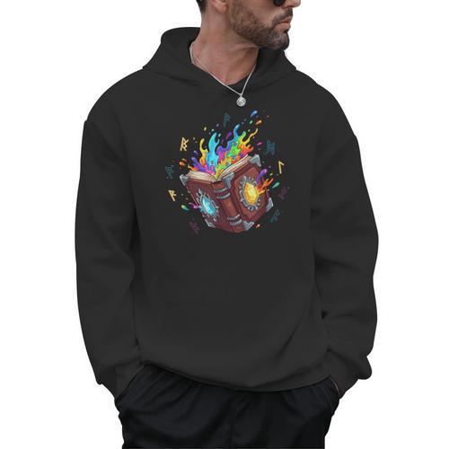Magic Spell Book Open Rainbow Runes Fantasy Arcane Men Hoodie - Bookorys AU