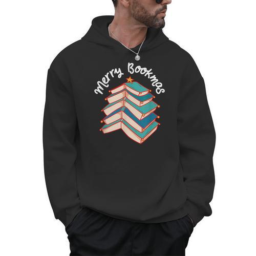 Merry Bookmas Christmas Tree Avid Reader Book Lover Xmas Men Hoodie - Bookorys
